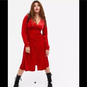 ASOS Monki Louisa long sleeve velvet midi dress in red size 32 XS Small